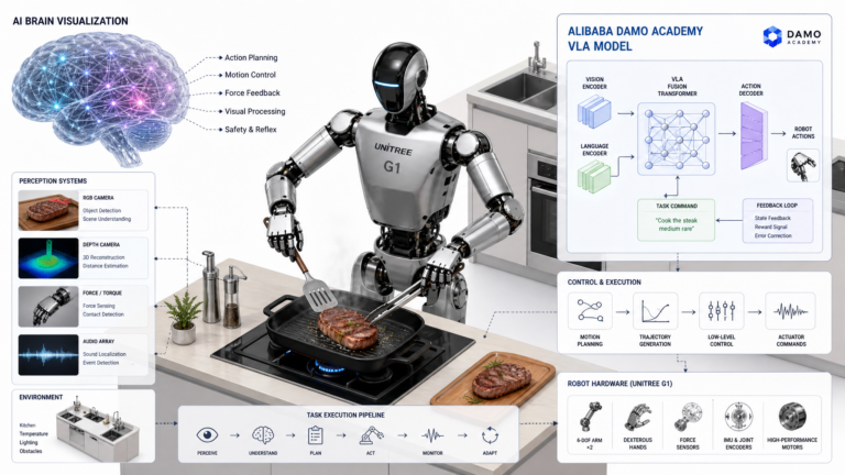 RynnBrain 1.1 : le cerveau VLA d’Alibaba DAMO cuisine le steak sur Unitree G1 et Astribot-S1
