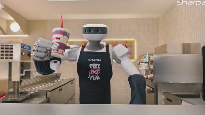 L’humanoïde Sharpa North tient une glace préparée dans un Dairy Queen de Shanghai