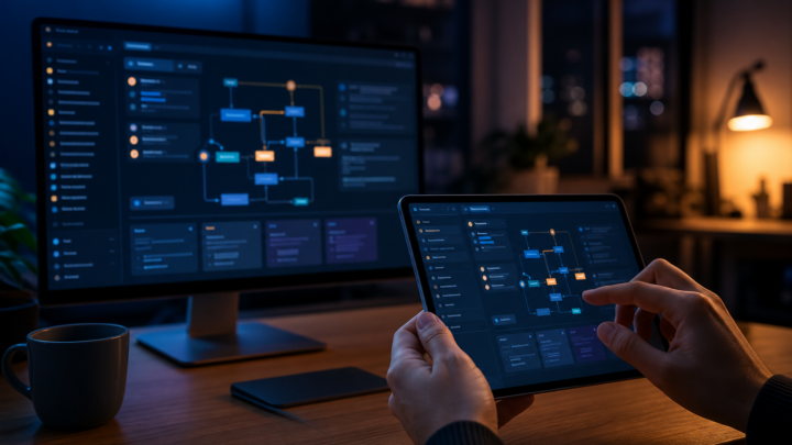 Illustration originale d’une session d’agent logiciel suivie sur ordinateur et tablette