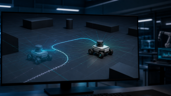 Simulation d’un robot mobile remise à zéro entre deux trajectoires dans un environnement virtuel
