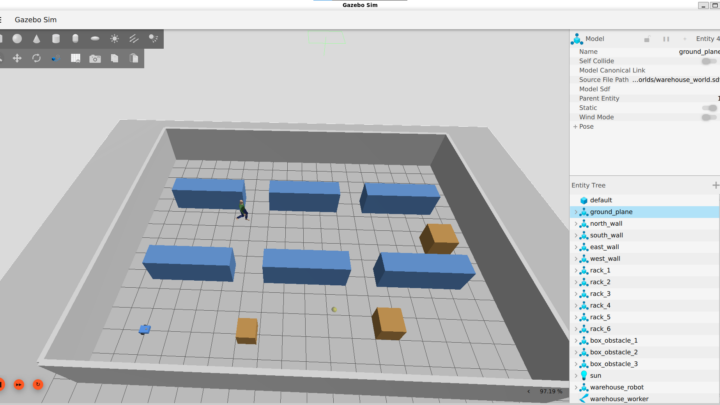 Simulation Gazebo d'un robot mobile autonome dans un entrepôt