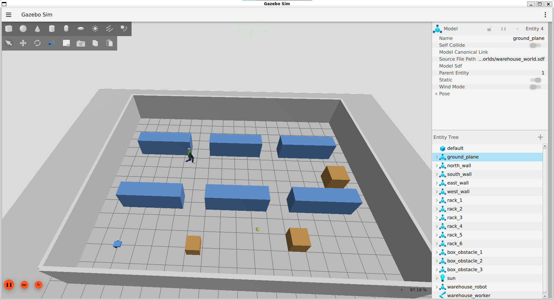 Simulation Gazebo d'un robot mobile autonome dans un entrepôt