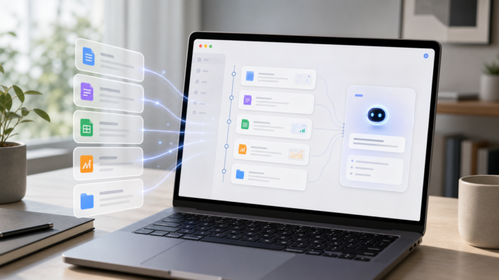 Interface abstraite de mémoire locale et timeline d’activité sur ordinateur