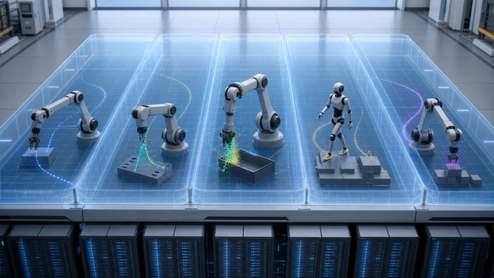 Simulation parallèle de bras robotisés et d'un humanoïde dans plusieurs environnements virtuels