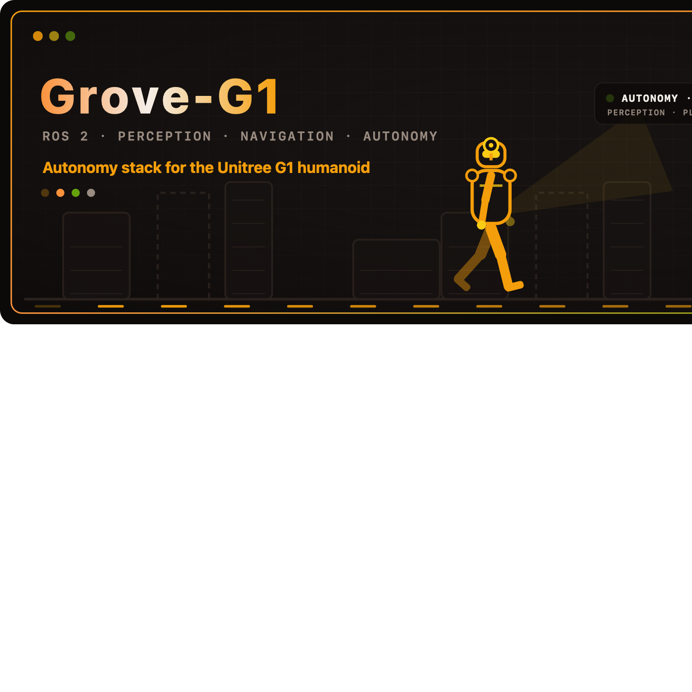 Bannière Grove G1 montrant une pile d’autonomie ROS 2 pour le robot humanoïde Unitree G1