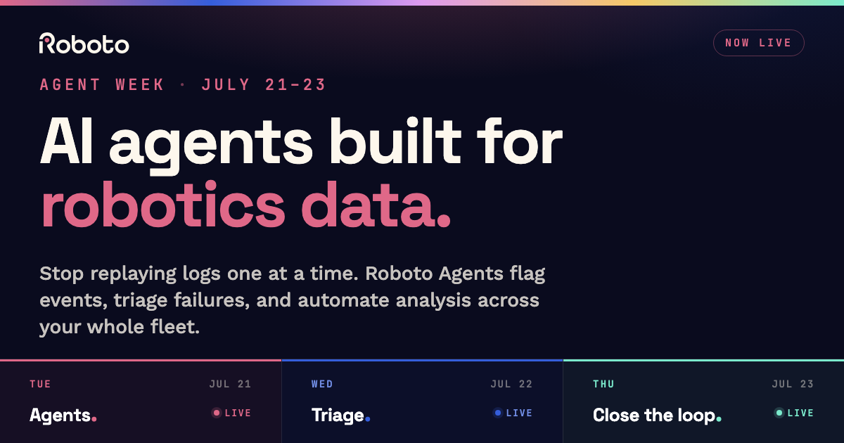 Visuel officiel Roboto Agent Week pour l'analyse de données robotiques