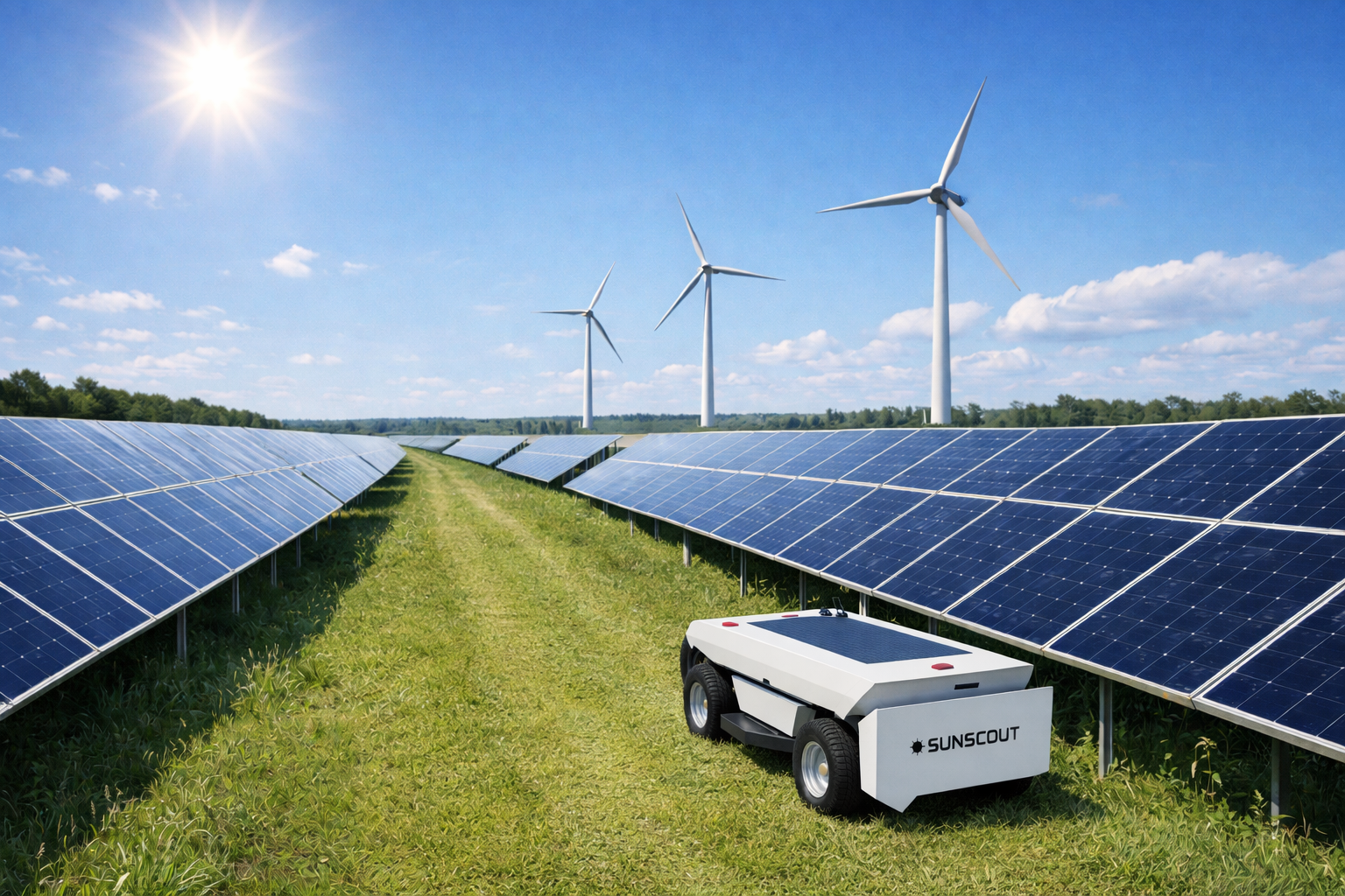 Robot solaire autonome SunScout dans une installation photovoltaïque
