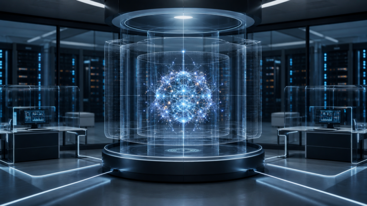 Illustration d'un modèle d'IA isolé dans des couches de sécurité informatique