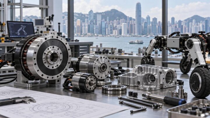 Des moteurs et articulations robotiques à entraînement direct sur un établi industriel