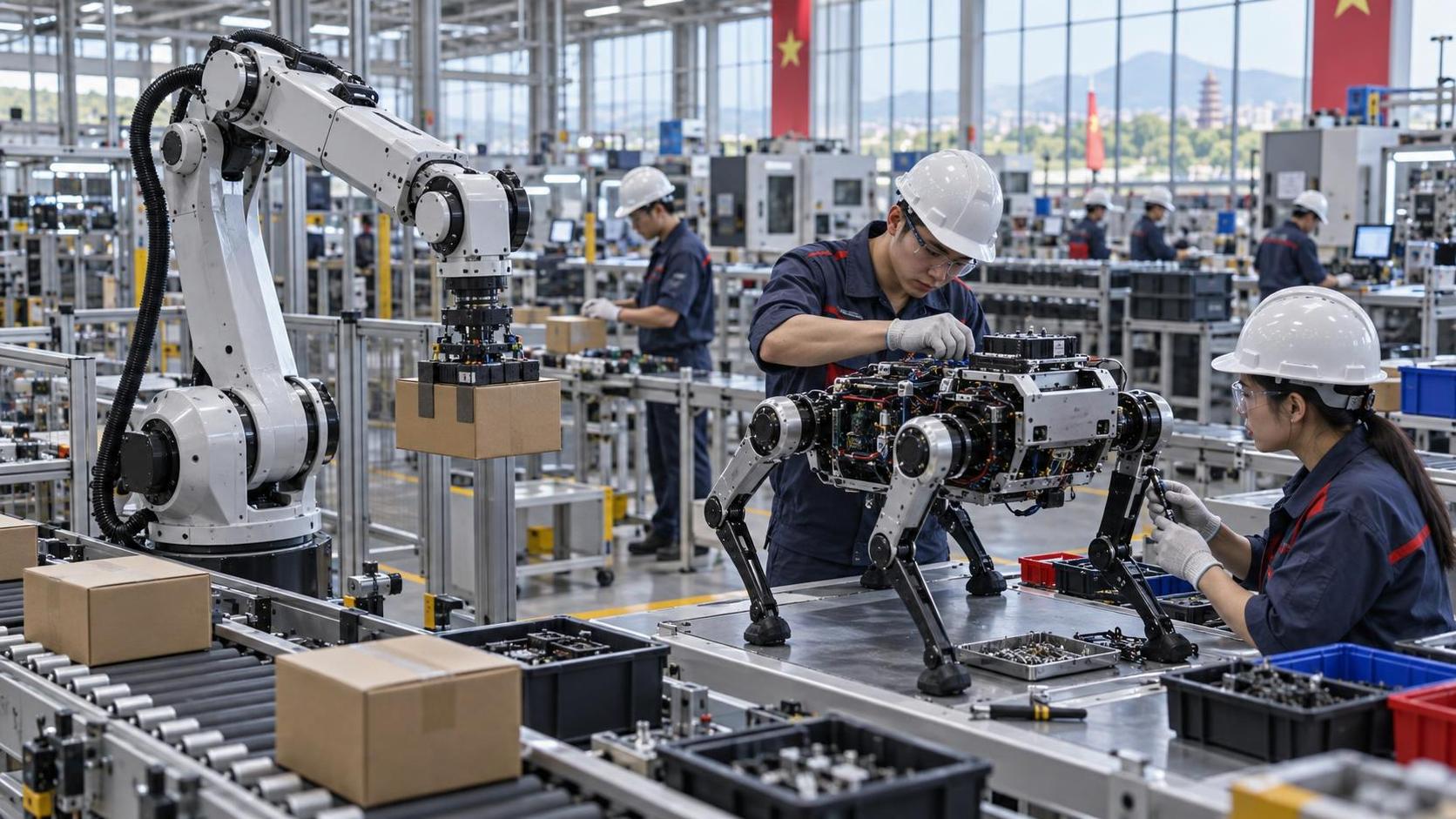 Ligne d'assemblage de robots logistiques dans une usine électronique au Vietnam