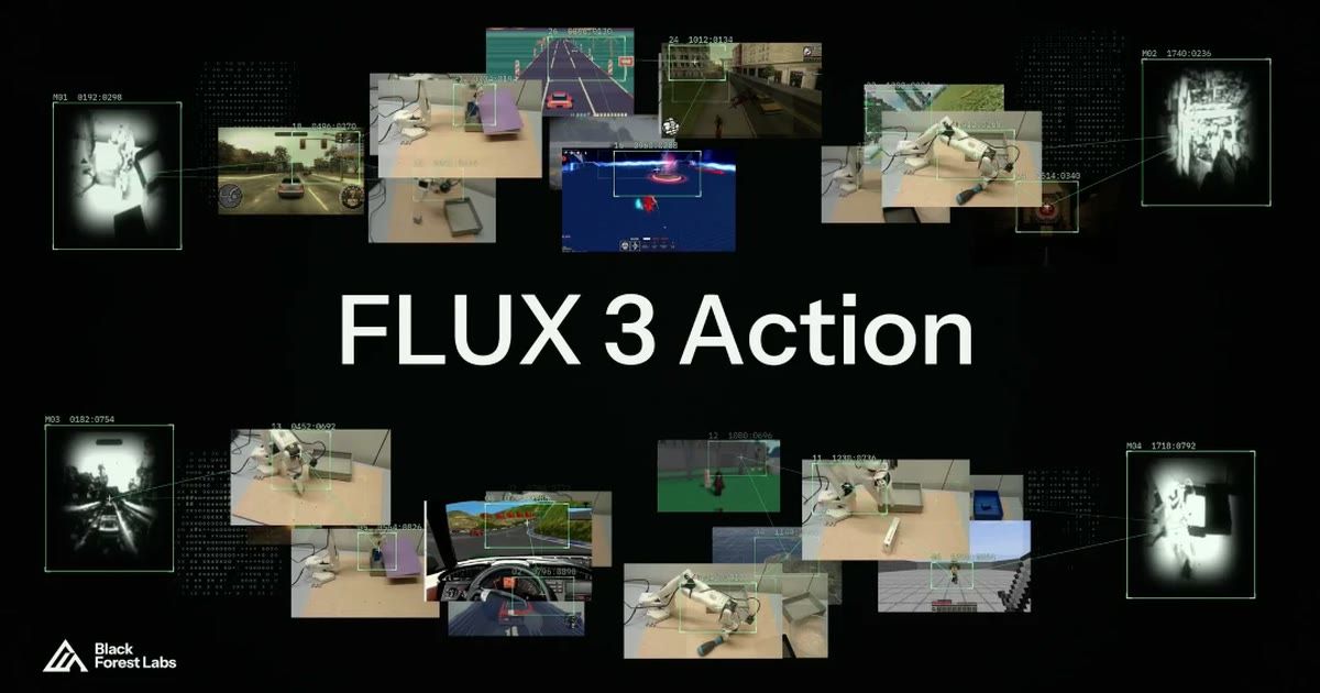 Bras robotique présenté avec le modèle FLUX 3 Action de Black Forest Labs