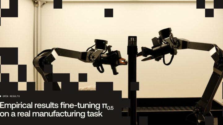 Deux bras robotiques Dream Machines manipulant des actionneurs dans un poste industriel