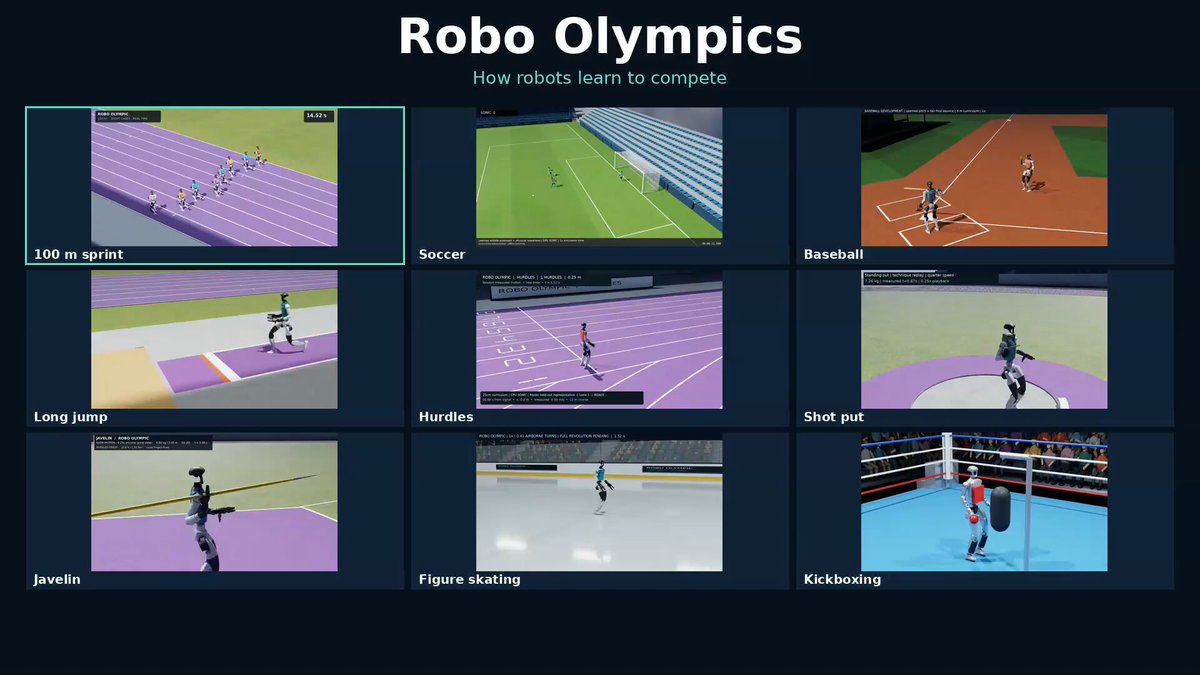 Humanoïdes simulés dans le projet sportif Robo Olympics de NVIDIA