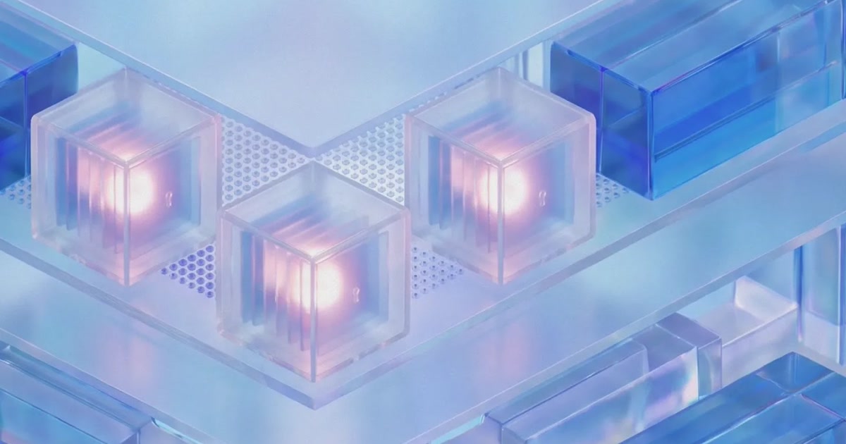 Illustration de cubes chiffrés représentant la mémoire Private AI Compute