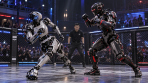 À Shanghai, des robots humanoïdes s’affrontent dans une cage de combat