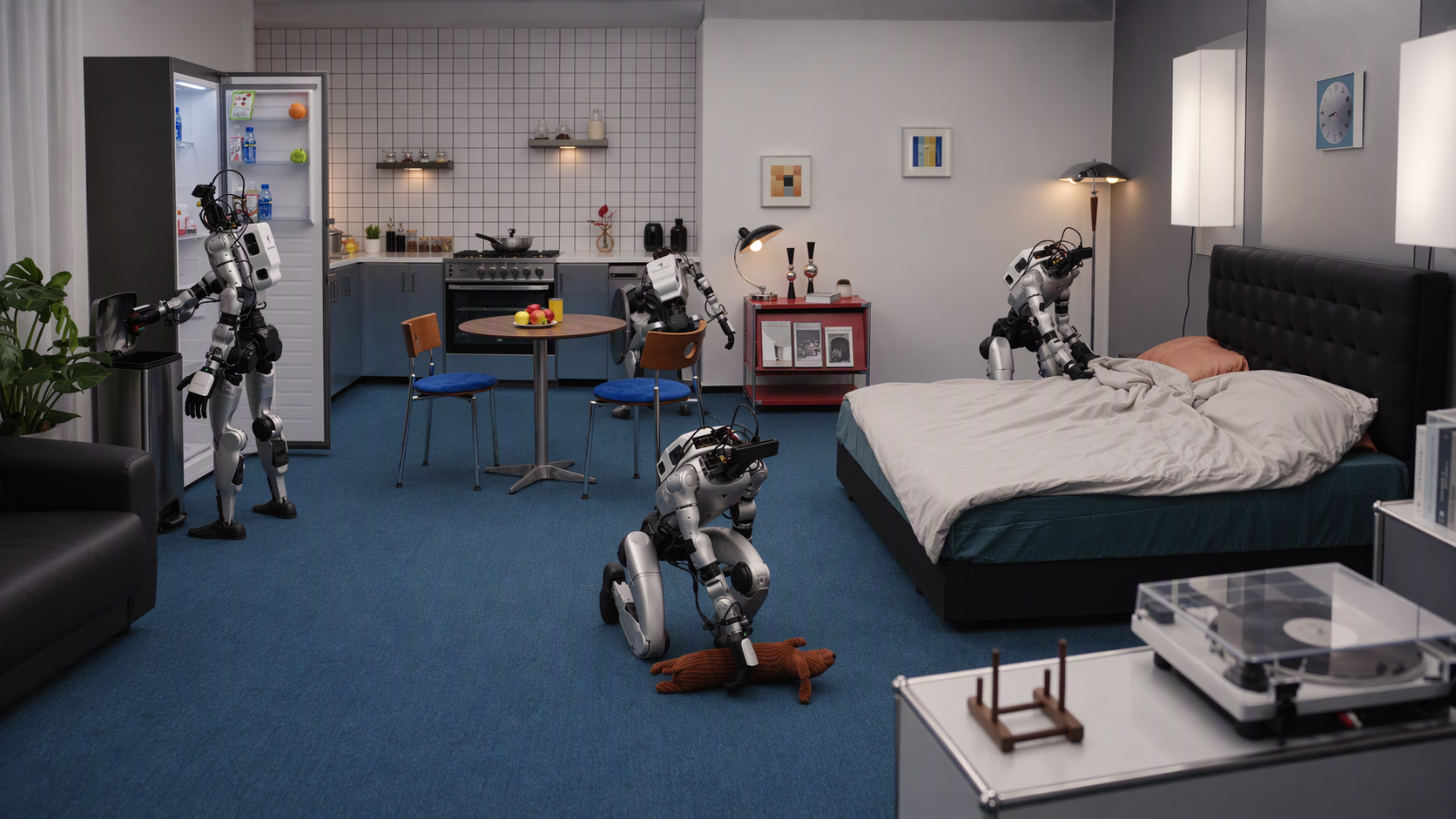 Robot humanoïde piloté par le modèle Δ₀ de Delta Intelligence dans un intérieur