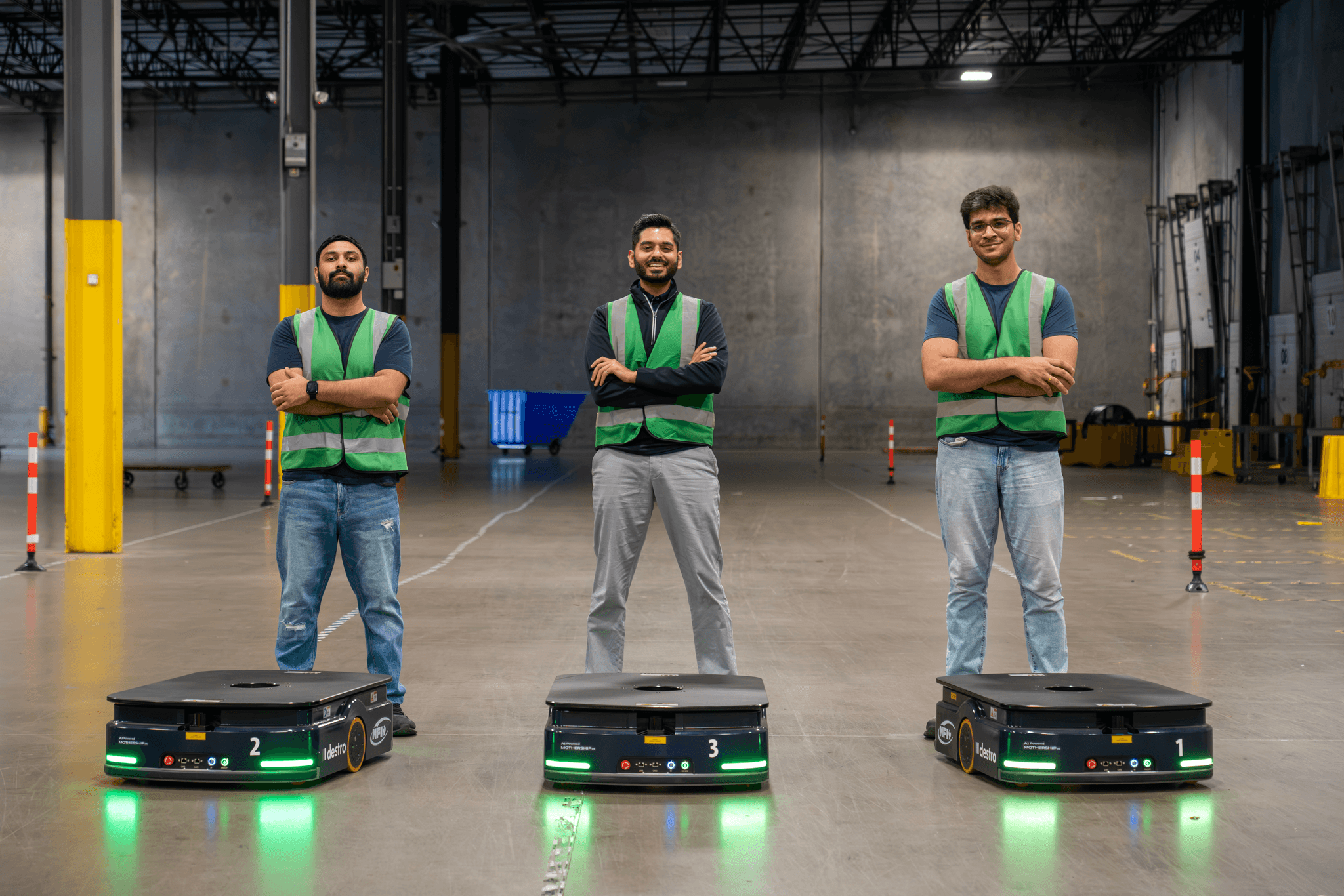 Robot mobile utilisé par Destro AI dans un entrepôt logistique