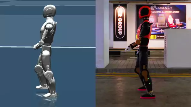 L’humanoïde Asimov 1 marchant en simulation et sur le robot réel