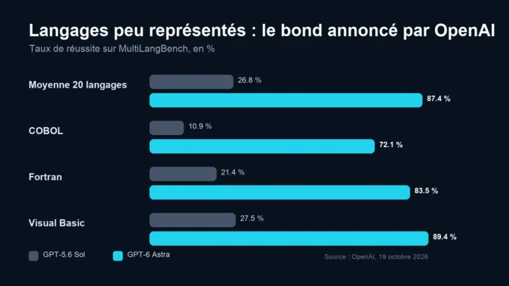 Comparaison des scores OpenAI sur COBOL, Fortran et Visual Basic dans MultiLangBench