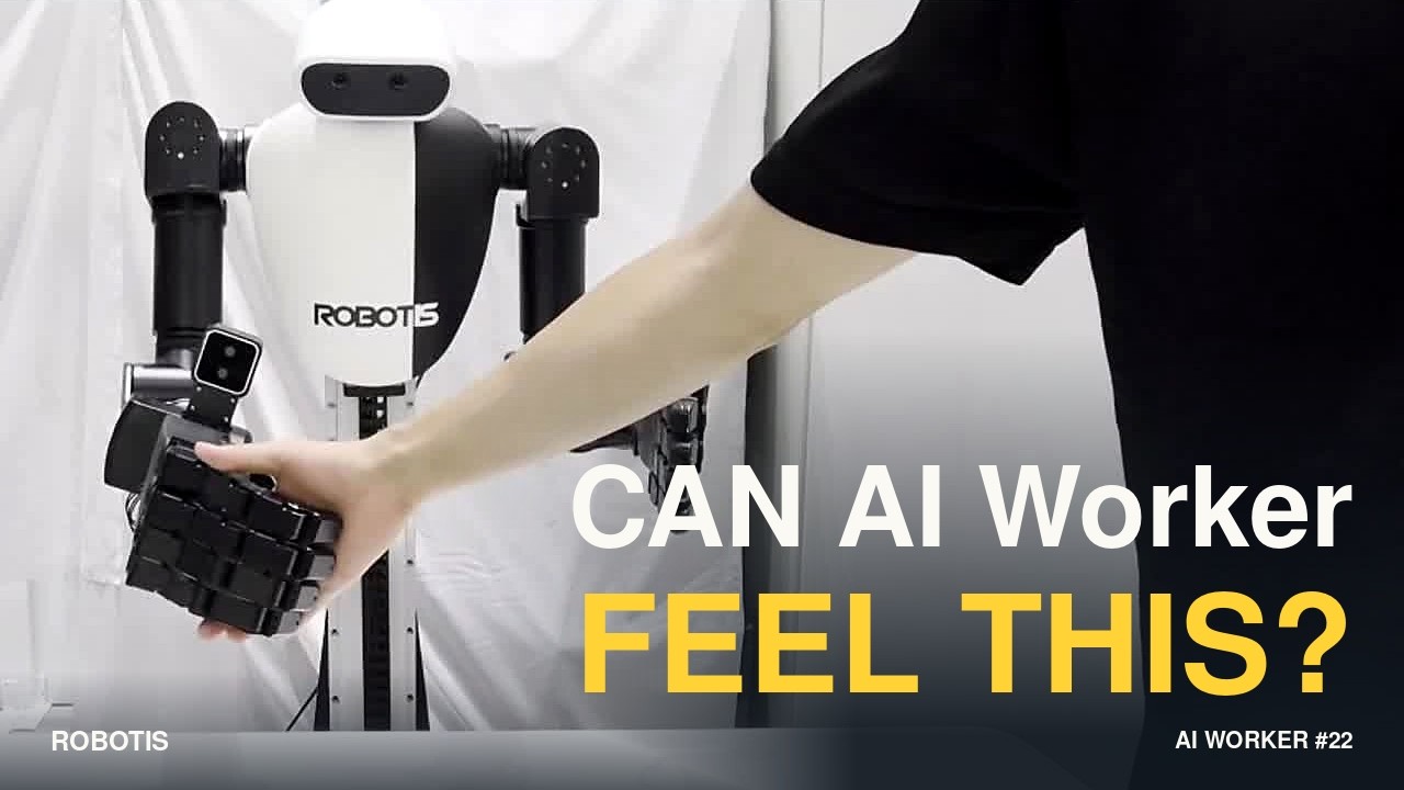 Robot AI Worker de ROBOTIS manipulant des gobelets avec ses deux mains tactiles