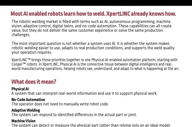 Plateforme de soudage robotisé XpertLINC de Lincoln Electric présentée dans sa brochure officielle