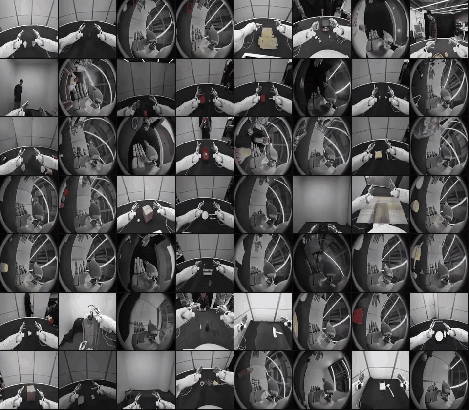 Mosaïque de tâches de manipulation réalisées avec les deux mains robotiques du jeu de données SharpaDex