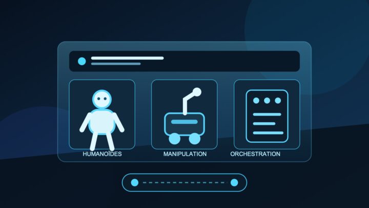 Illustration de Workforce OS coordonnant un robot humanoïde, un bras mobile et des systèmes hôteliers