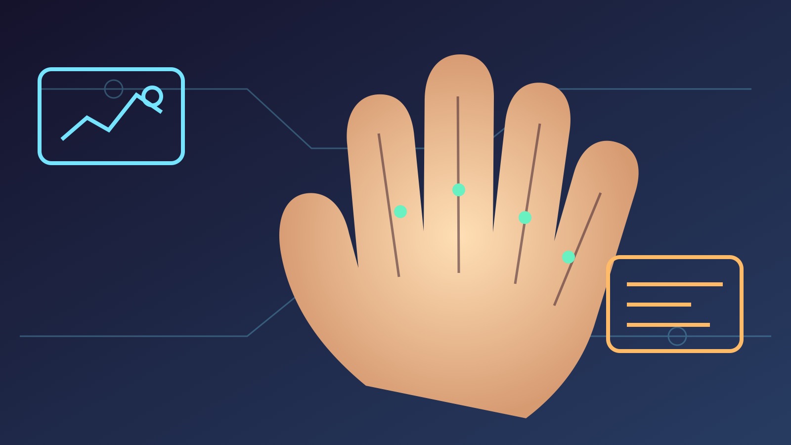 Illustration d’une main instrumentée transmettant des données de force à une plateforme d’entraînement robotique