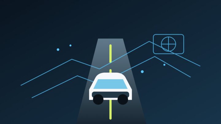 Illustration d’un véhicule autonome roulant dans un environnement routier simulé en trois dimensions