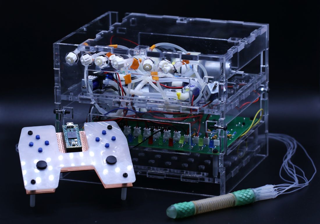Prototype BIOSENTER, robot endoscopique souple destiné à explorer l’intestin grêle