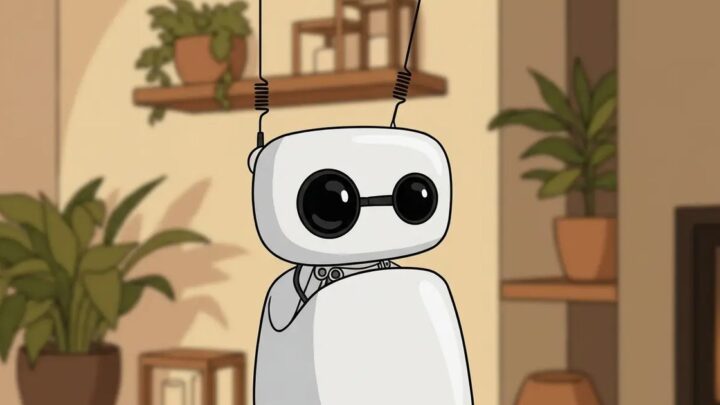 Le petit robot open source Reachy Mini dans un salon