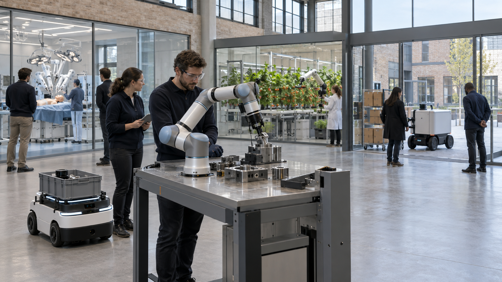 Robots industriels et mobiles présentés dans un centre britannique d’adoption robotique