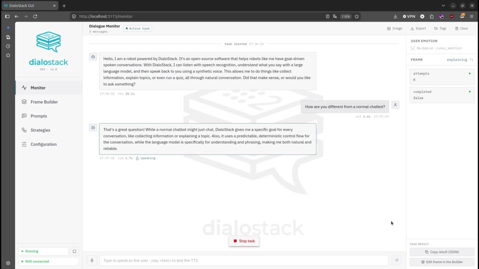 Robot NAO utilisé pour démontrer le système de dialogue ROS 2 DialoStack