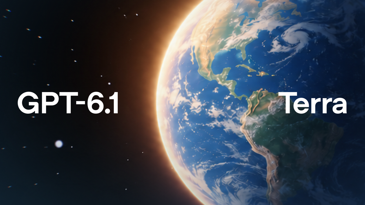 Illustration officielle de GPT-6.1 Terra montrant la Terre éclairée dans l’espace